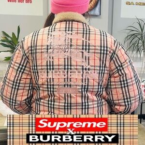 Burberry X Supreme London England Plaid puffer Shearling Coat L